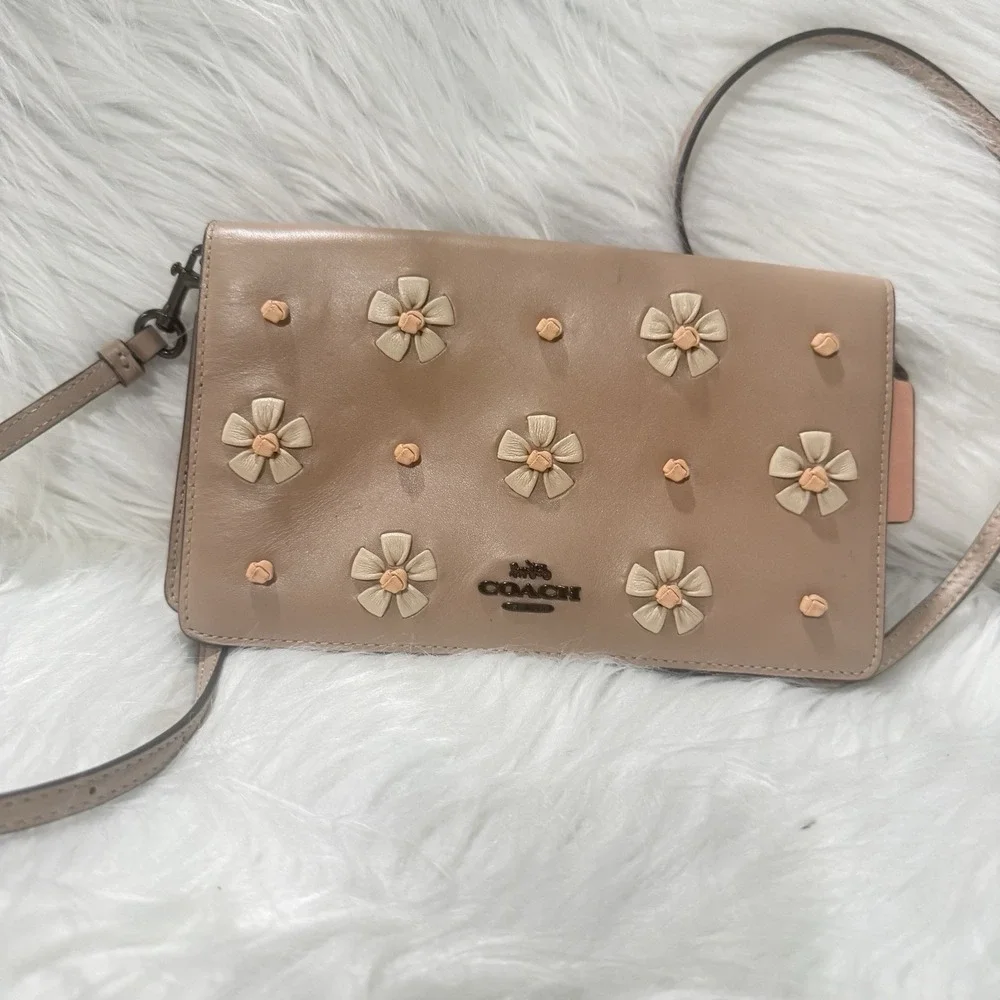 Coach  Hayden Foldover Crossbody  Leather Clutch Handbag Tea Rose